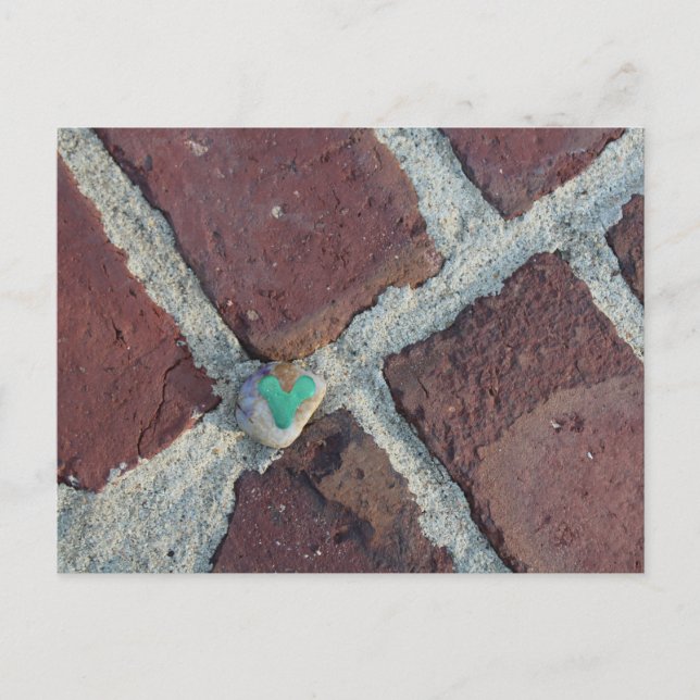 Cute Green Heart Rock on Pella, Iowa Brick Postcard (Front)