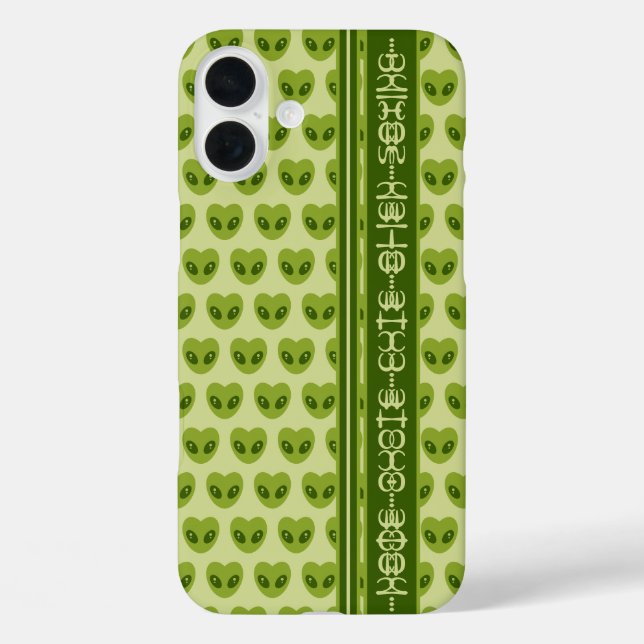 Cute Green Heart-Shaped Alien Your Text in Glyphs Case-Mate iPhone Case (Back)