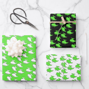 Cute Green Helicopter  Wrapping Paper Sheet