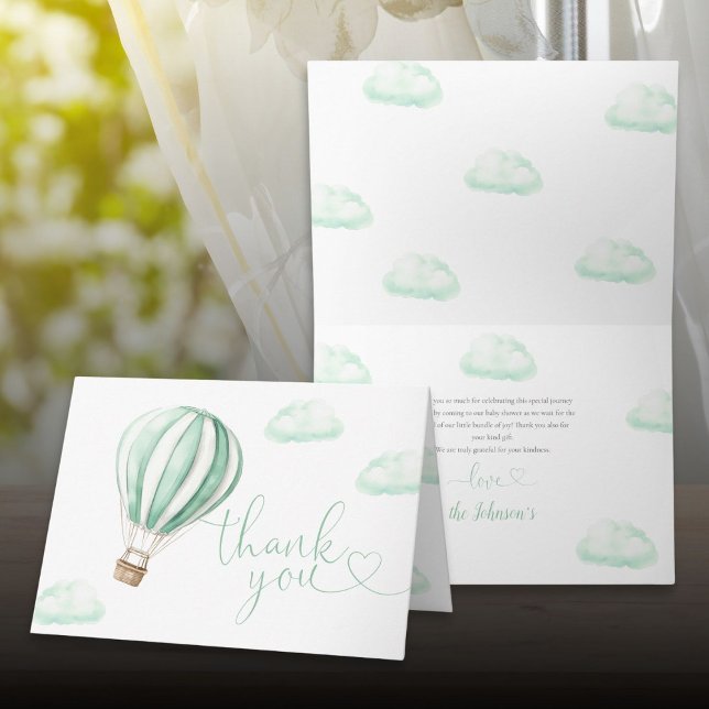 Cute Green Hot Air Balloon Baby Shower Thank You Card (Creator Uploaded)