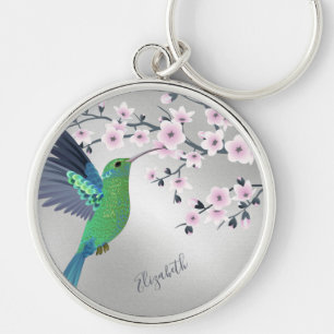 Cute Green Hummingbird Cherry Blossom Add Name  Ke Key Ring