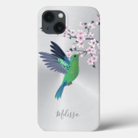 Cute Green Hummingbird Cherry Blossom  Monogram 