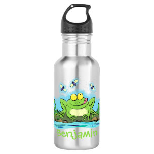 Cute green hungry frog cartoon illustration 532 ml water bottle