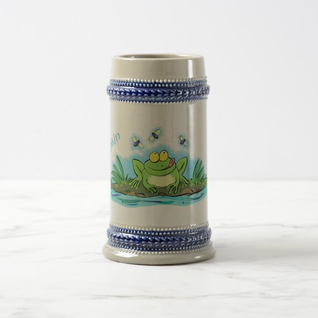 Cute green hungry frog cartoon illustration beer stein (Center)