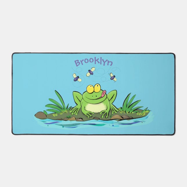 Cute green hungry frog cartoon illustration  desk mat (Front)