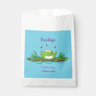 Cute green hungry frog cartoon illustration favour bags