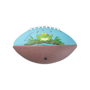 Cute green hungry frog cartoon illustration football