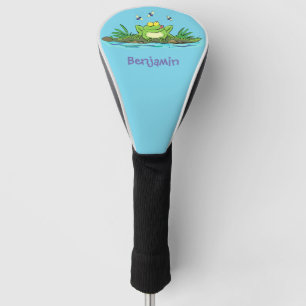 Cute green hungry frog cartoon illustration golf head cover