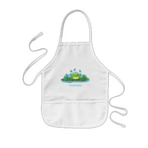 Cute green hungry frog cartoon illustration kids apron
