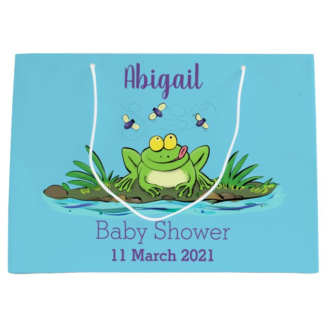 Cute green hungry frog cartoon illustration large gift bag (Front)