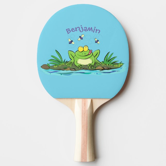 Cute green hungry frog cartoon illustration ping pong paddle (Front)