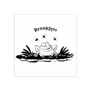 Cute green hungry frog cartoon illustration rubber stamp