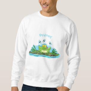 Cute green hungry frog cartoon illustration sweatshirt