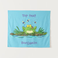 Cute green hungry frog cartoon illustration