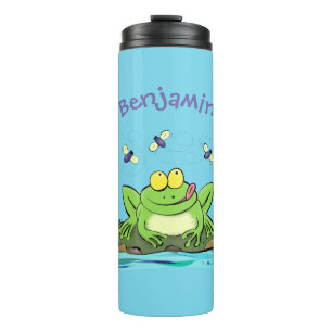 Cute green hungry frog cartoon illustration thermal tumbler