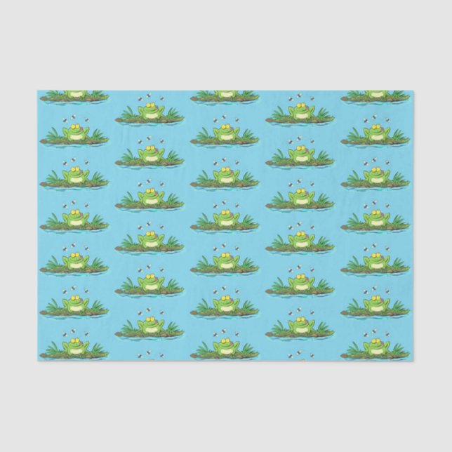 Cute green hungry frog cartoon illustration tissue paper (Front)