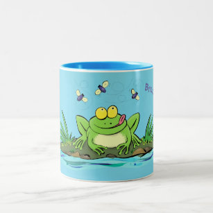 Cute green hungry frog cartoon illustration Two-Tone coffee mug