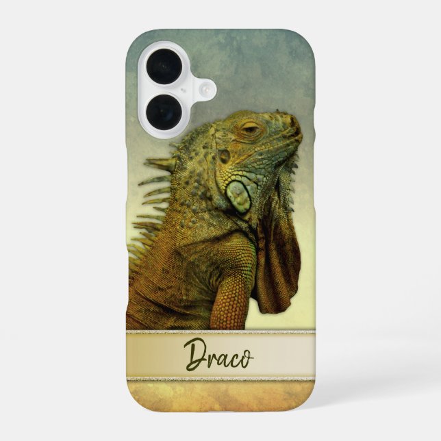 Cute Green Iguana Personalizable iPhone 16 Case (Back)