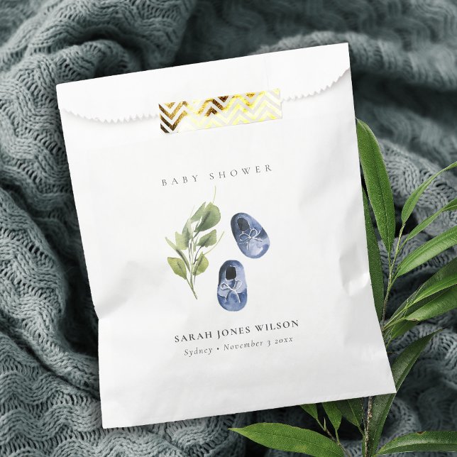 Cute Green Ink Blue Boy Shoes Foliage Baby Shower Favour Bags (Creator Uploaded)