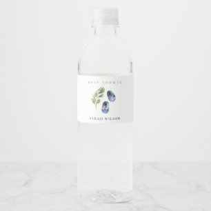 Cute Green Ink Blue Boy Shoes Foliage Baby Shower Water Bottle Label
