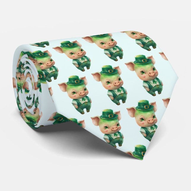 Cute Green Irish Pig in Fancy Clothing Tie (Rolled)