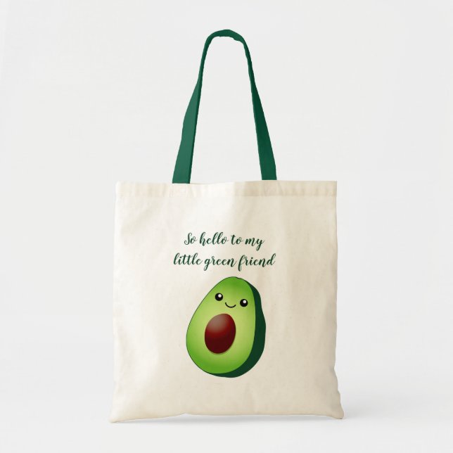 Cute green kawaii avocado drawing grocery shopping tote bag (Front)