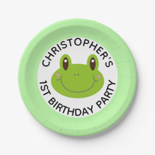 Cute Green Kids Birthday Party Frog Paper Plate