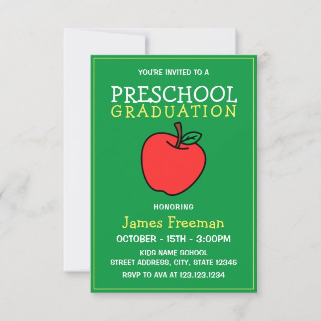 Cute Green Kids Kindergarten Graduation Invitation (Front)