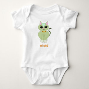 Cute green kitty cat cartoon baby bodysuit