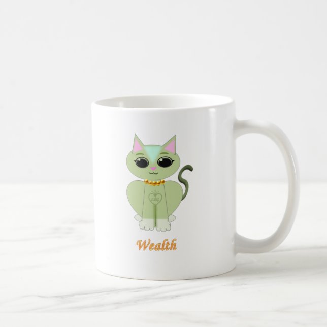 Cute green kitty cat cartoon coffee mug (Right)