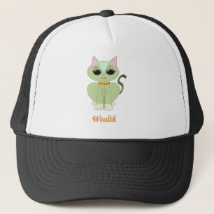 Cute green kitty cat cartoon trucker hat