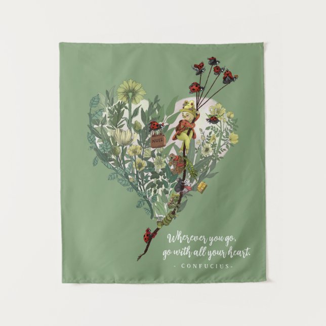 Cute Green Lady Bug Inspiring Adventure Quote  Tapestry (Front)