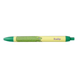 Cute green leaf hopper insect cartoon illustration black ink pen