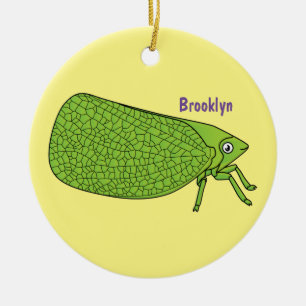Cute green leaf hopper insect cartoon illustration ceramic tree decoration