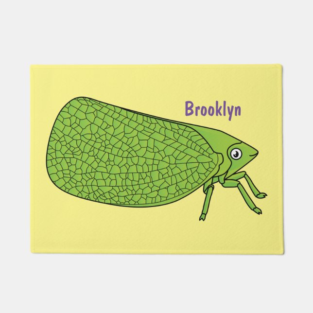 Cute green leaf hopper insect cartoon illustration doormat (Front)