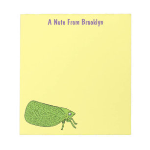 Cute green leaf hopper insect cartoon illustration notepad