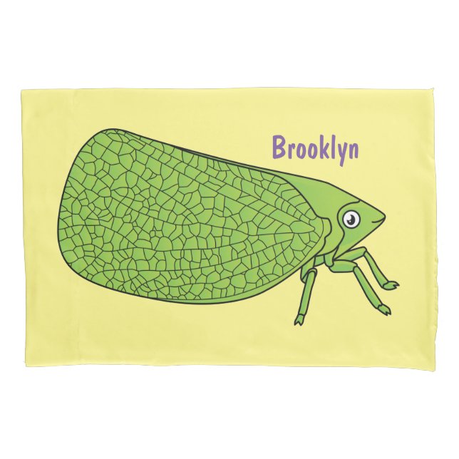 Cute green leaf hopper insect cartoon illustration pillowcase (Front)