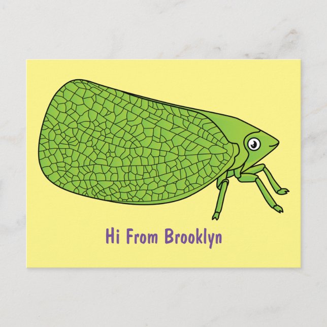 Cute green leaf hopper insect cartoon illustration postcard (Front)