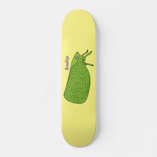 Cute green leaf hopper insect cartoon illustration skateboard