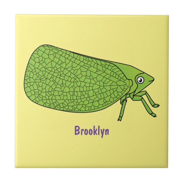 Cute green leaf hopper insect cartoon illustration tile (Front)