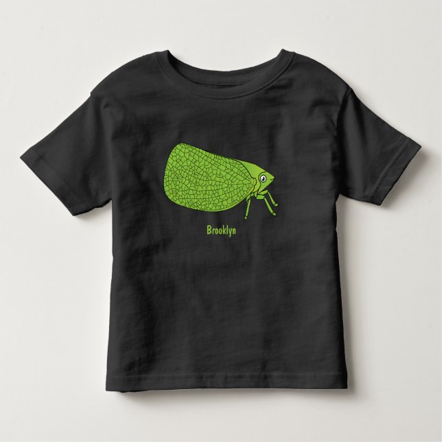 Cute green leaf hopper insect cartoon illustration toddler T-Shirt (Front)