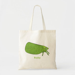Cute green leaf hopper insect cartoon illustration tote bag