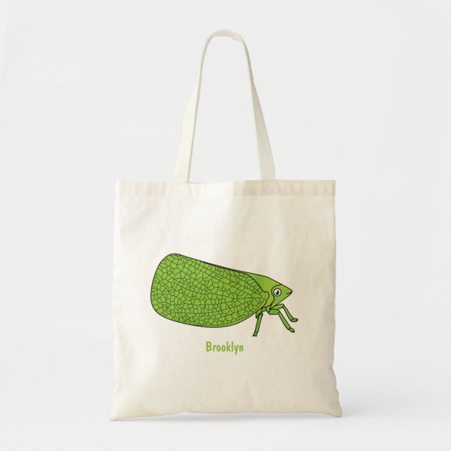 Cute green leaf hopper insect cartoon illustration tote bag (Front)
