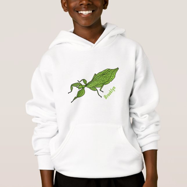Cute green leaf insect cartoon illustration (Front)
