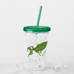Cute green leaf insect cartoon illustration acrylic tumbler