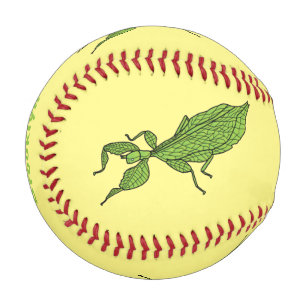 Cute green leaf insect cartoon illustration baseball