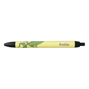 Cute green leaf insect cartoon illustration black ink pen