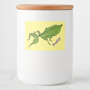 Cute green leaf insect cartoon illustration food label