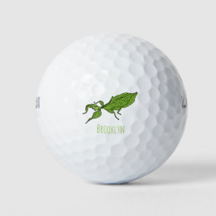 Cute green leaf insect cartoon illustration  golf balls