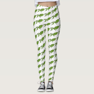 Cute green leaf insect cartoon illustration leggings